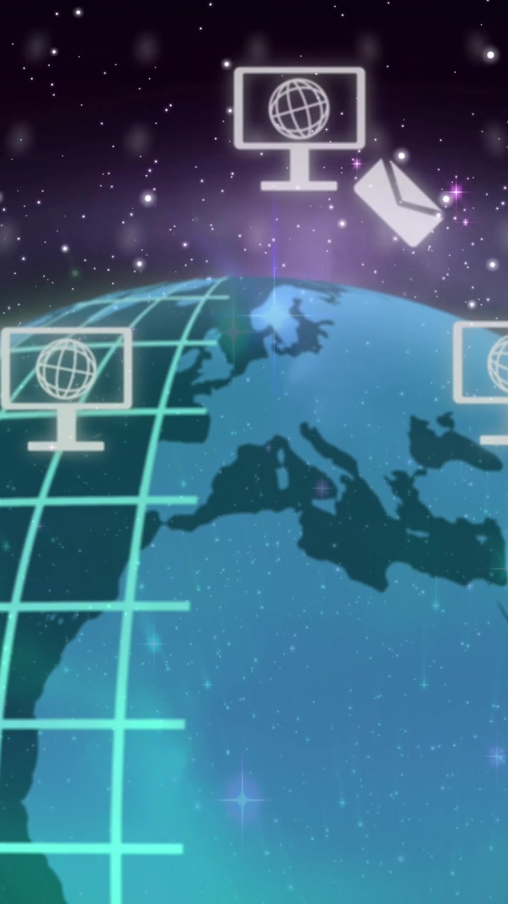 Animation of icons, connections and globe with data processing