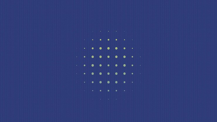 Animation of looping orange circles and dots against blue background