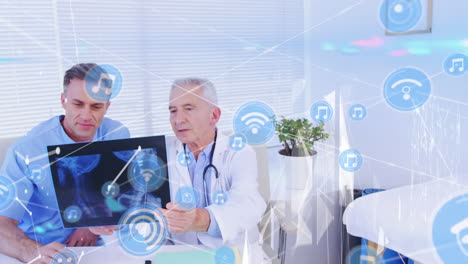 animación de redes de conexiones a través de diversos médicos que inspeccionan las radiografías