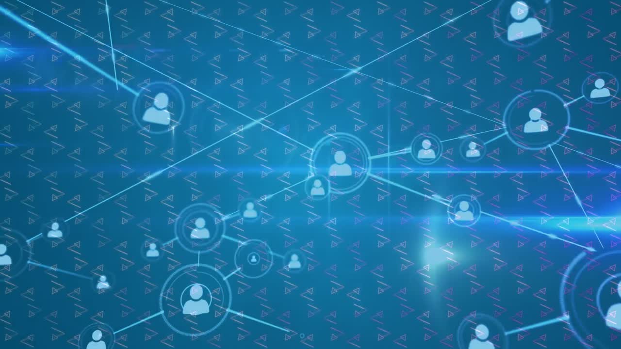 모양 위에 아이콘으로 연결된 네트워크의 애니메이션