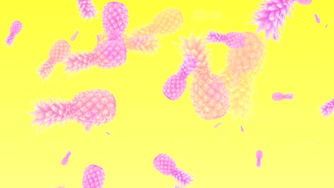 pink pineapples are falling yellow background at pop art movie