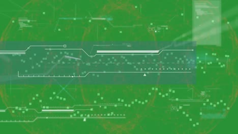 animation of data processing over shapes on green background