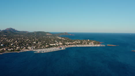 Port-in-Saint-Raphael-France-aerial-shot-from-the-distance-sunny-day