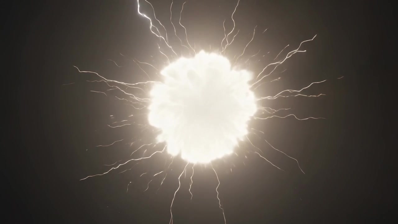 Sparking glowing energy orb forming and expanding at center of void, emitting lightning arcs
