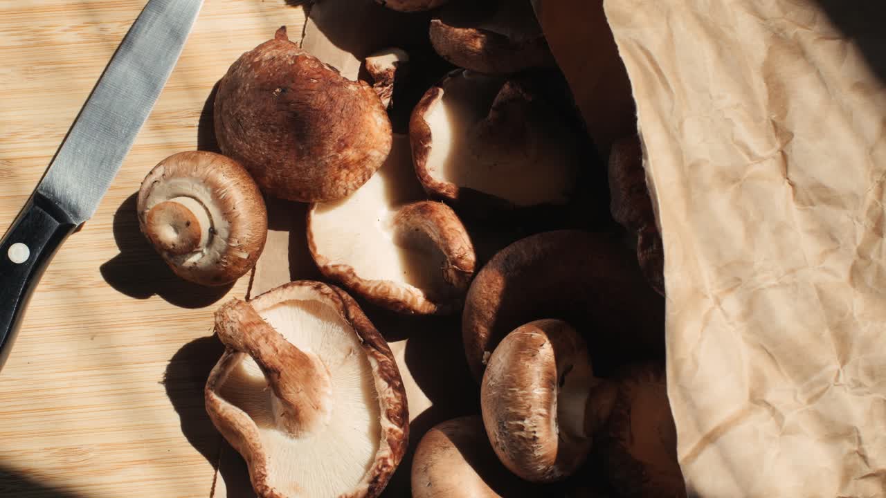 Fresh Shiitake Mushrooms on a Cutting Board