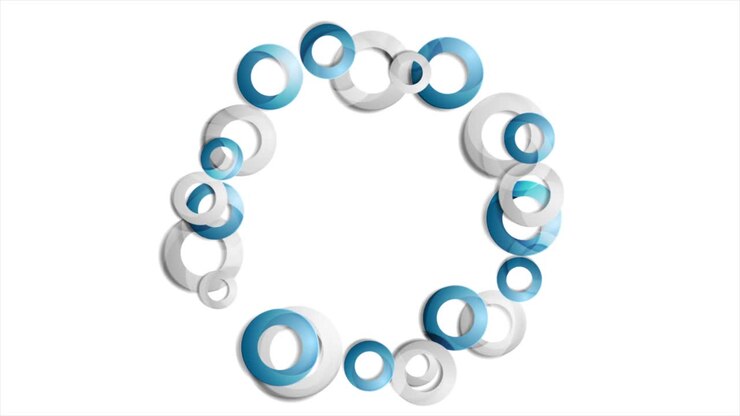 Sfondo astratto geometrico in movimento con cerchi blu e grigi