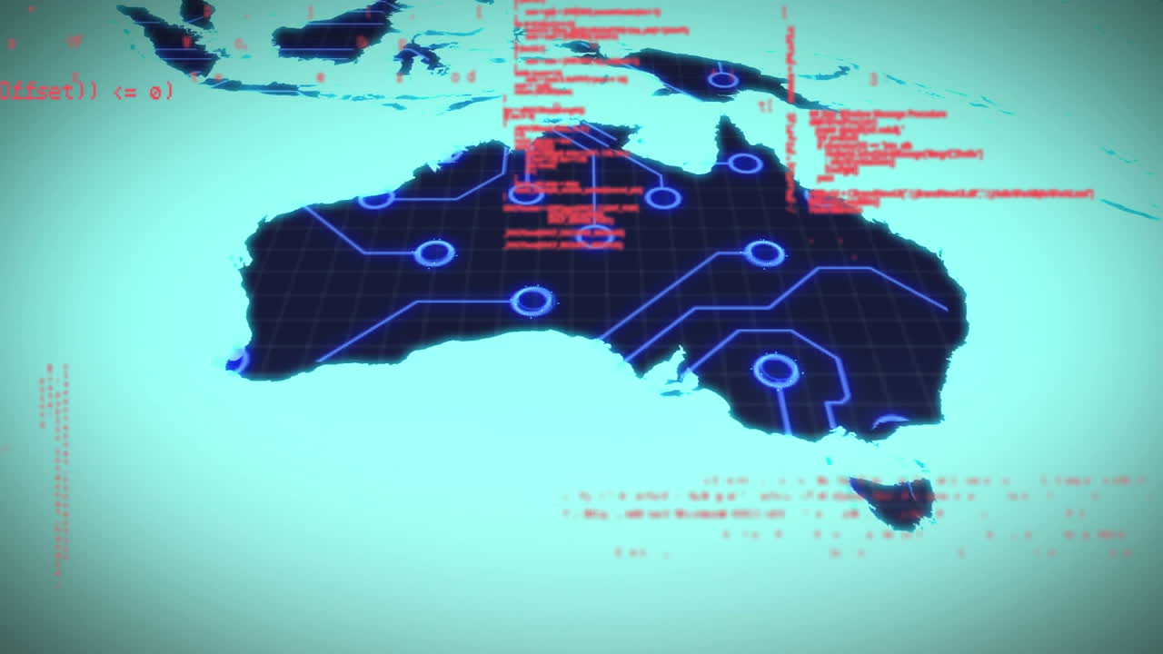 디지털 회로 및 프로그램 코드가 있는 세계 지도