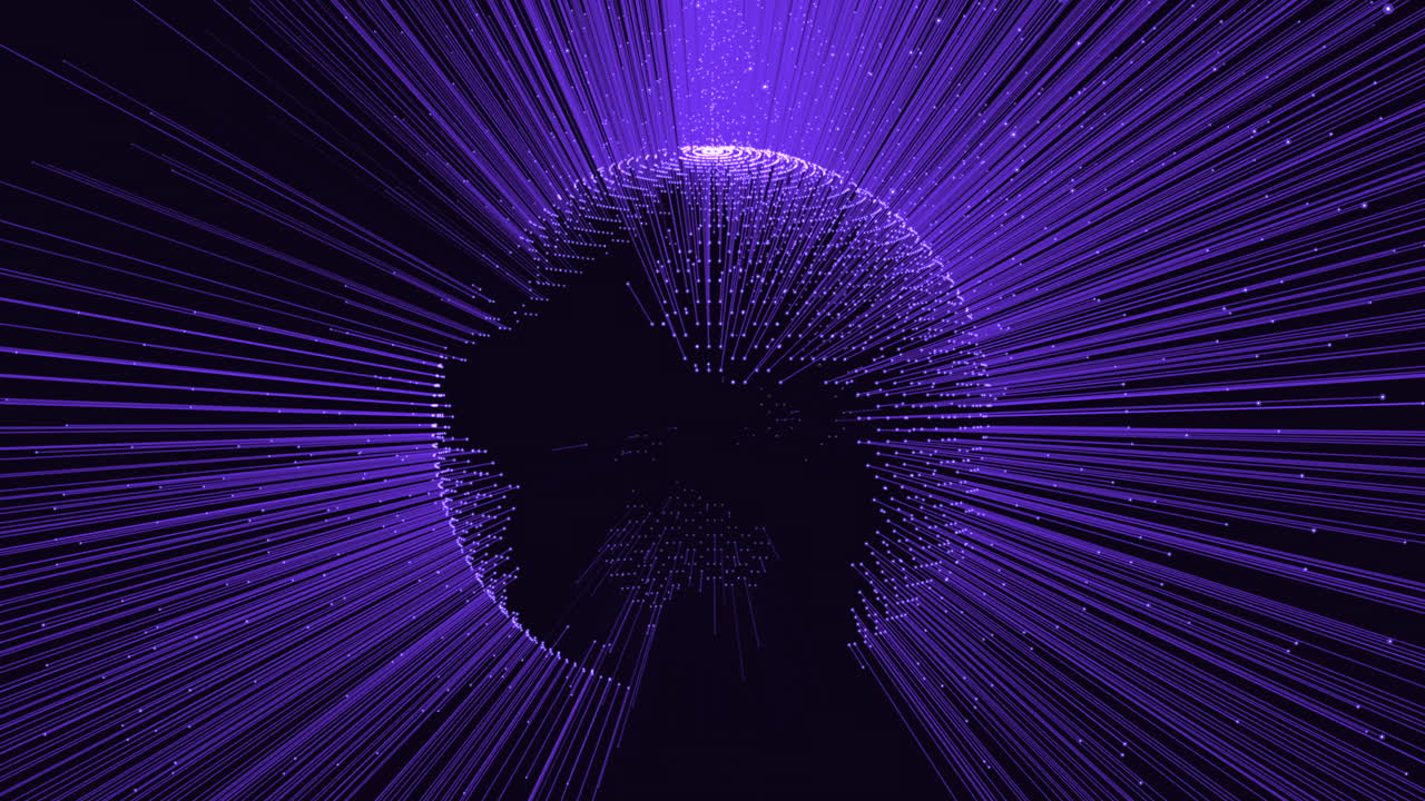 Dynamic purple sphere with radiating lines of light