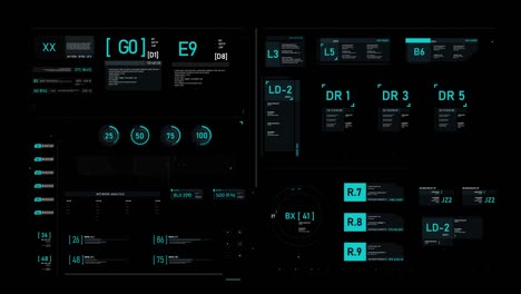 futuristic user interface hud gui digital text number element for cyber technology concept with shallow depth of field dark and grain processed