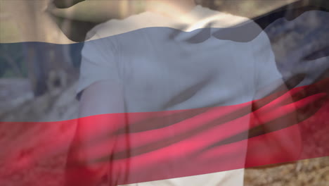 animation of flag of russia over diverse male soldiers