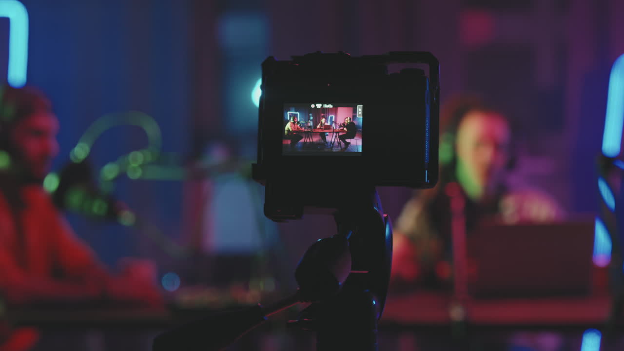 Video Camera Filming Young People Doing Podcast