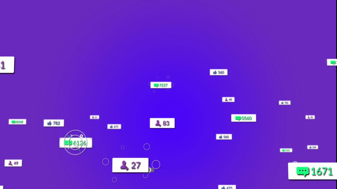 추상적인 배경에 대한 메시지 상자에서 아이콘과 변하는 숫자의 애니메이션