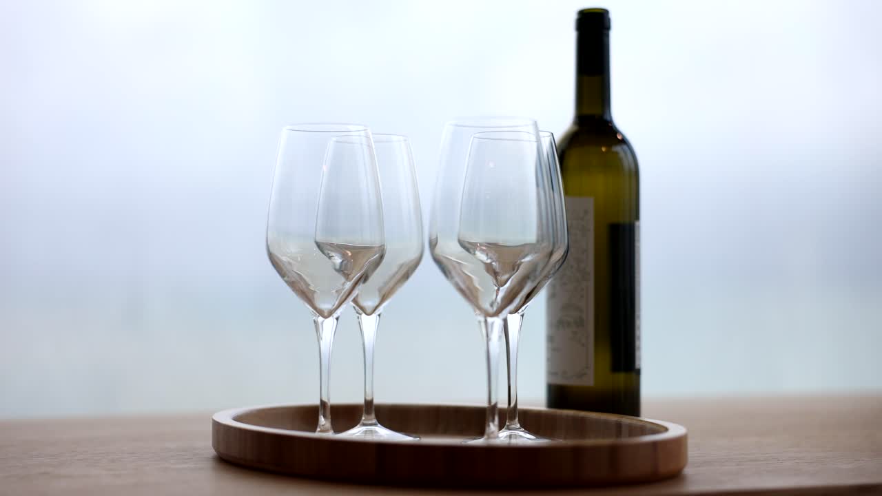 Wine Glasses and Bottle on a Tray