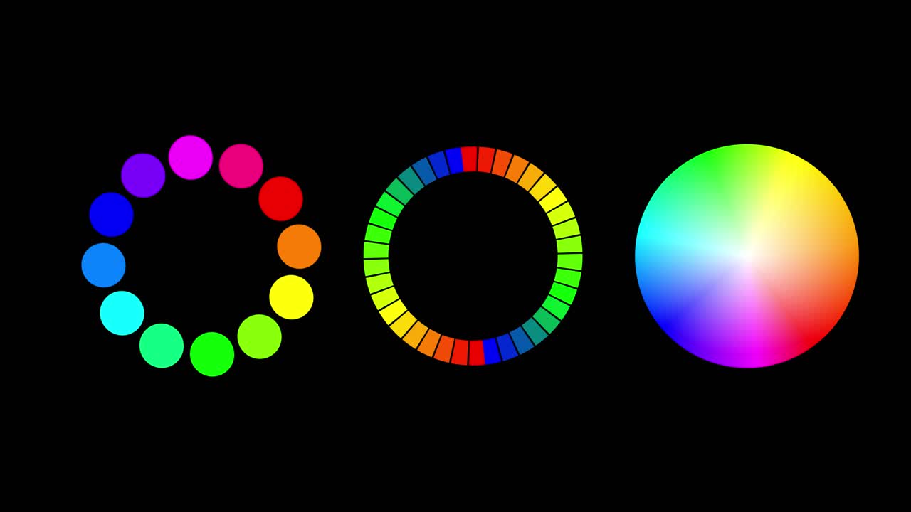 그래픽 및 비디오 배경을 위한 색상 원이 있는 애니메이션 3색 휠