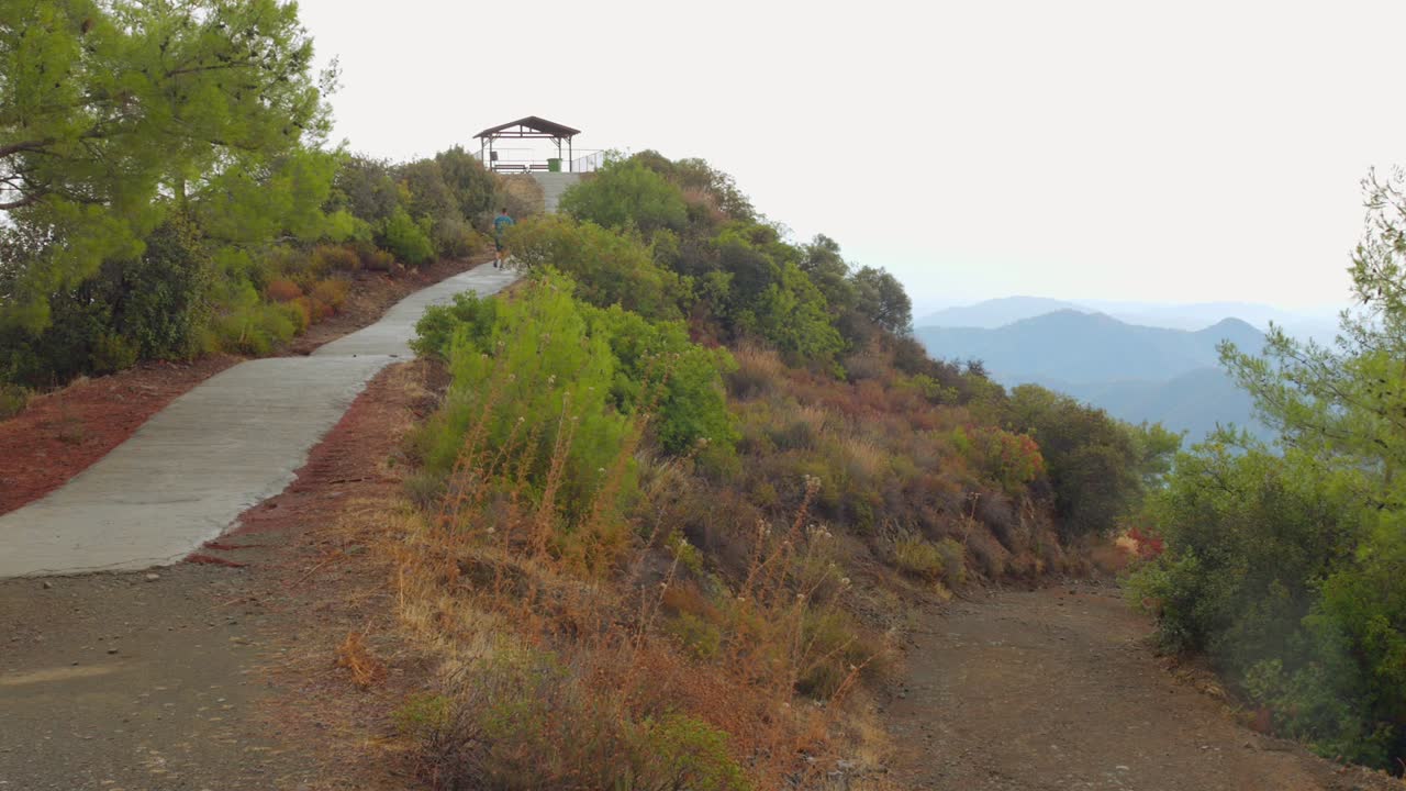 Pathway leading to a lookout gazebo amidst the Troodos mountains in Cyprus, nature view