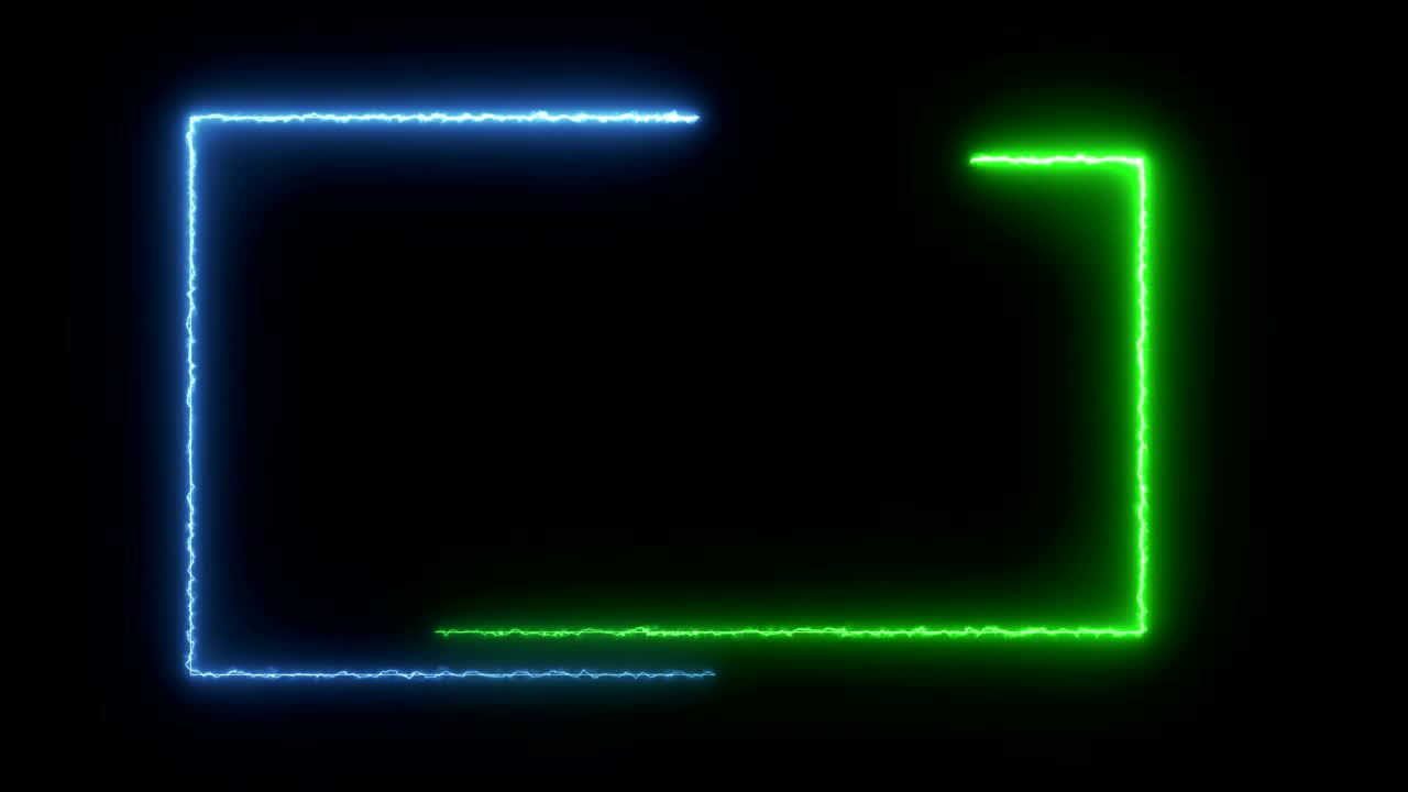 추상적인 파란색 네온 조명, 스트로브 조명과 함께 전기 전력, 애니메이션 직사각형 프레임, 레이저 쇼 루프 애니메이션