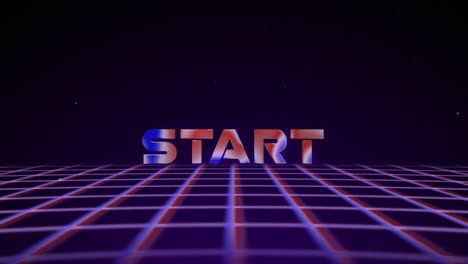 synthwave wireframe net 80s with text start. retro futurism background. 3d illustration render seamless loop. 4k