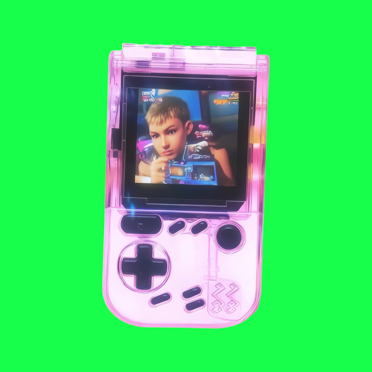 Retro handheld gaming nostalgia animation, transparent 4K video, green screen