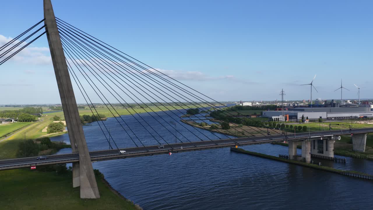 ijssel river running through Kampen, The Netherlands, aerial drone view.