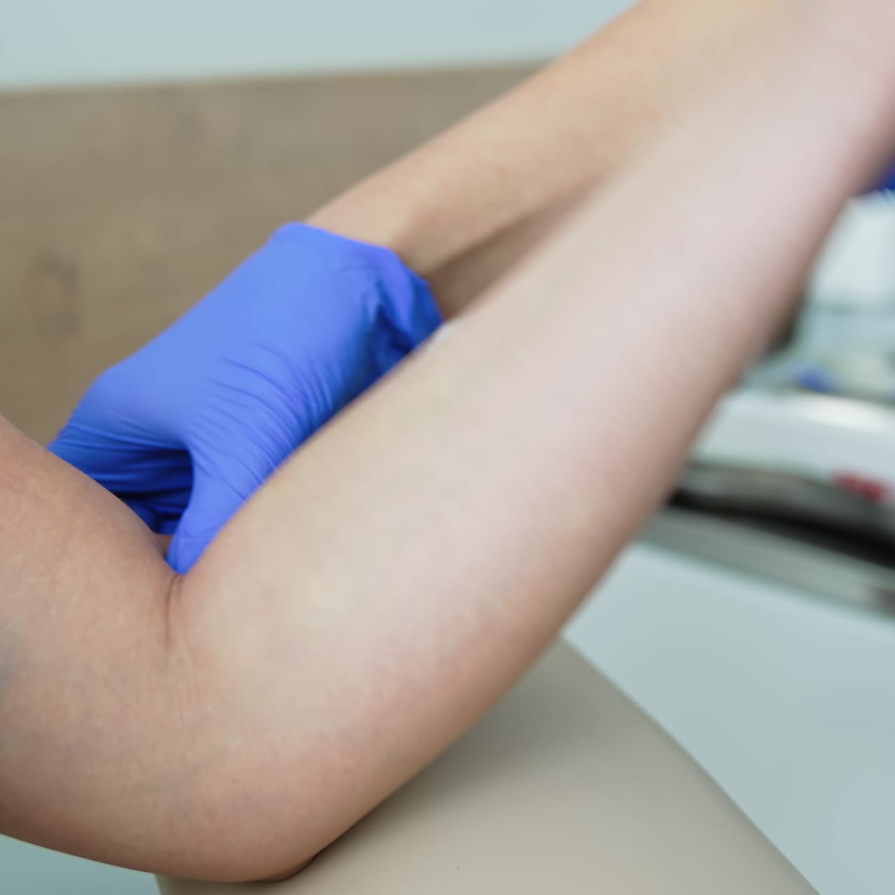 Global vaccination campaign. Woman getting intravenous meds injection at clinic. Professional medicare concept. Epidemic diseases prevention. Close-up