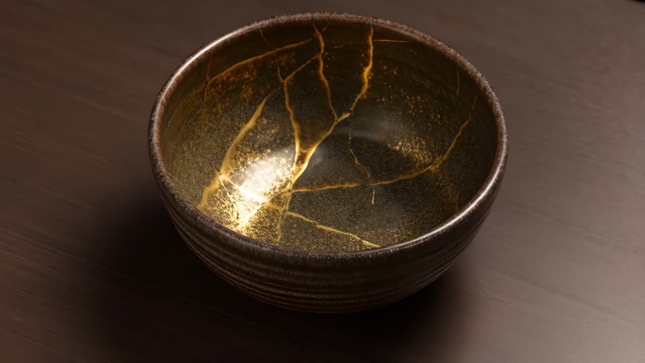 Kintsugi Bowl with Golden Repairs