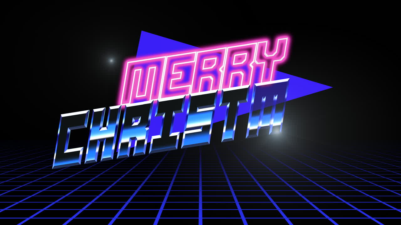 texto de feliz navidad con triángulo azul y cuadrícula en galaxia oscura