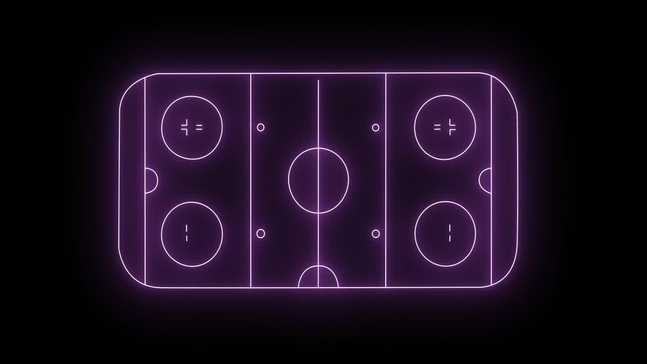 Animasjon av et blått neon idrettsstadion på svart bakgrunn