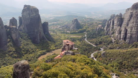aerial view of meteora monastery complex in greece