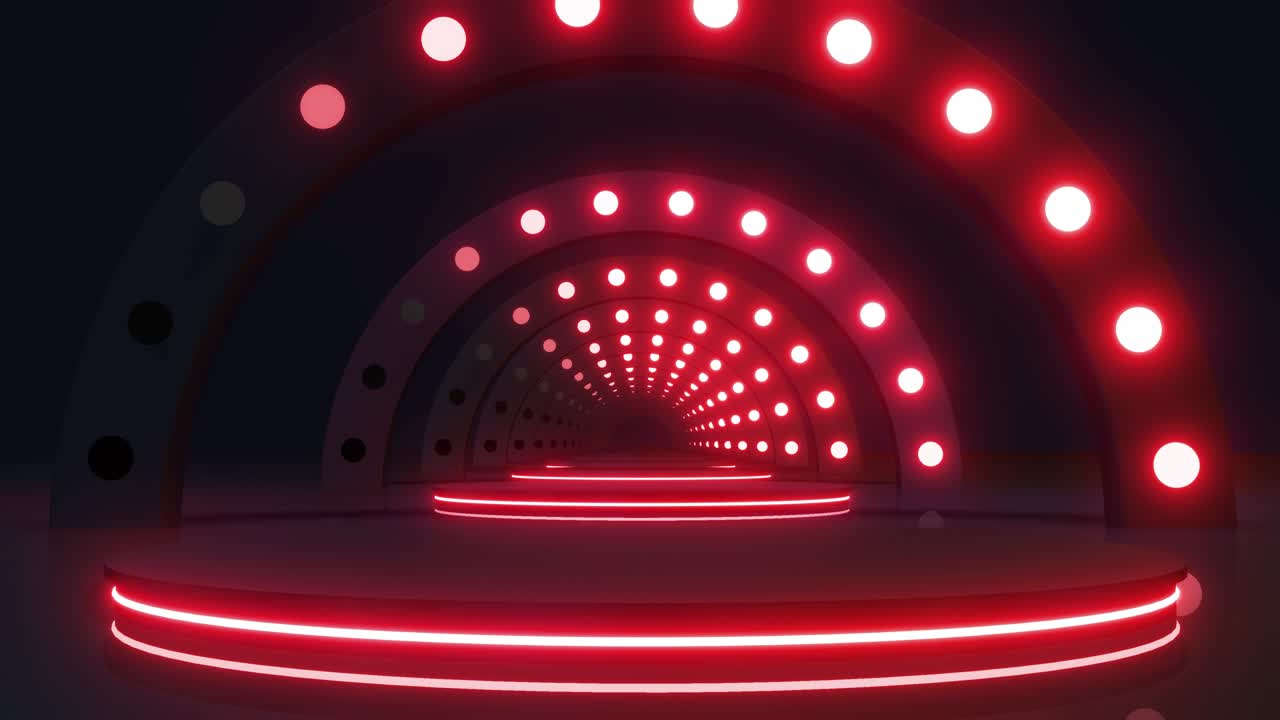 Futuristic Neon Tunnel with Red Lights