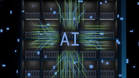 Animation-of-ai-digital-data-processing-and-text-over-computer-servers