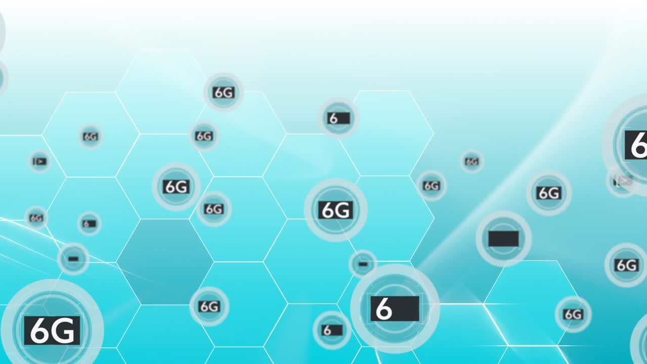 animación de la red de texto de 6g sobre hexágonos