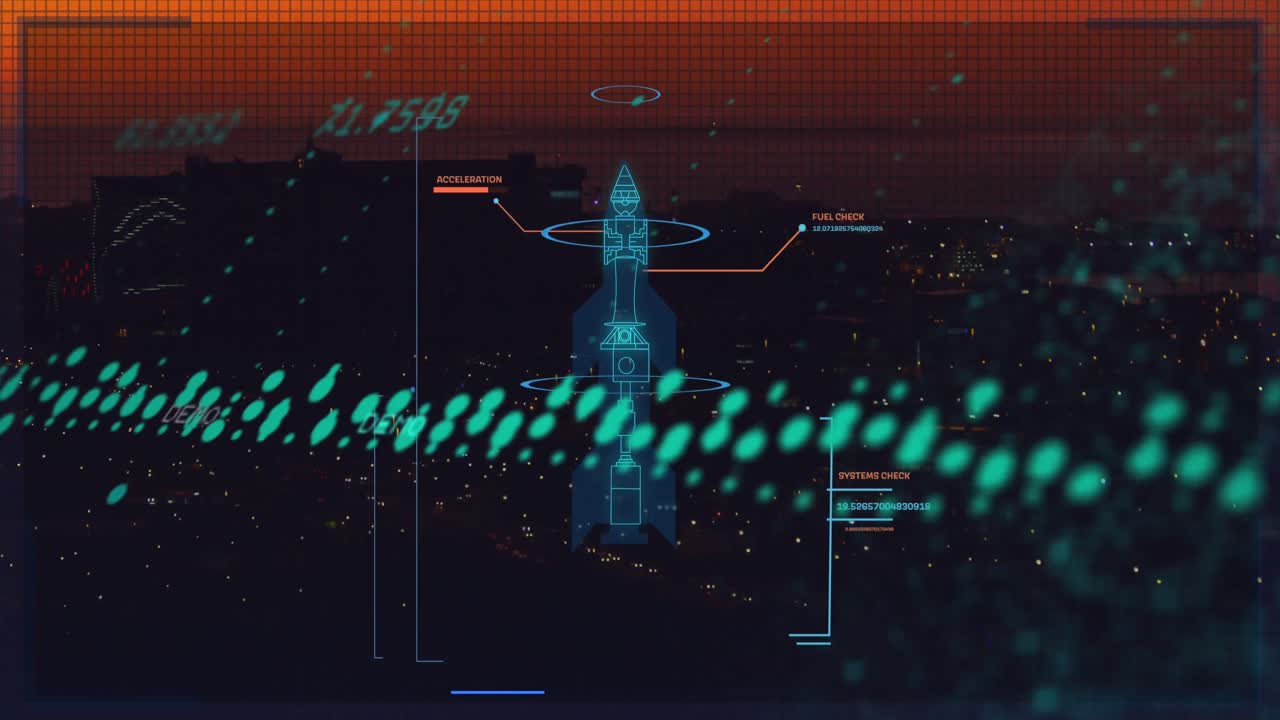 Animation of graph and road traffic and cityscpae at night