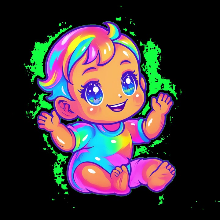 Personaje Animado de Bebé de Colores del Arcoíris Sentado y Saludando