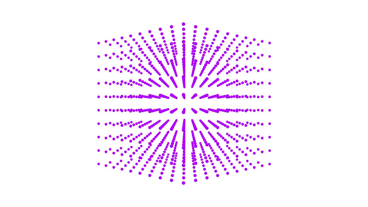 cubo 3d de partículas magenta que giran sobre un fondo blanco