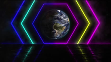 animation of glowing neon tunnel over globe