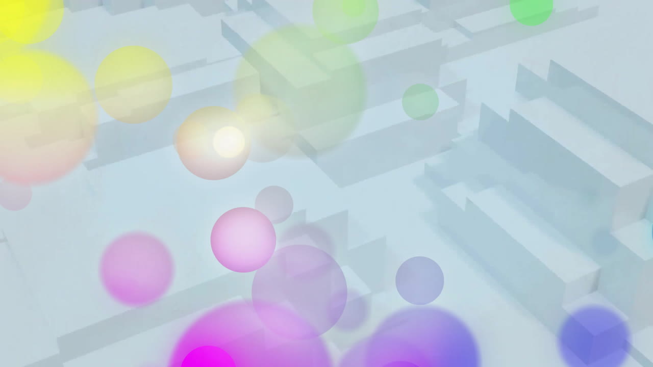 파란색 배경에서 움직이는 점과 추상적인 모양의 애니메이션