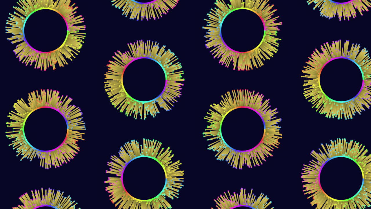 Radiating pattern colorful circles on black background