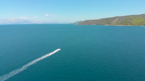 Speedboat-on-Tropical-Waters-of-Adriatic-Sea---Croatia-Coastline
