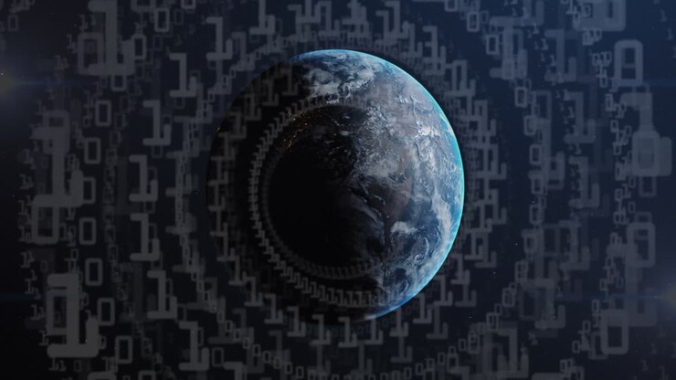 Animation of binary coding numbers changing over globe