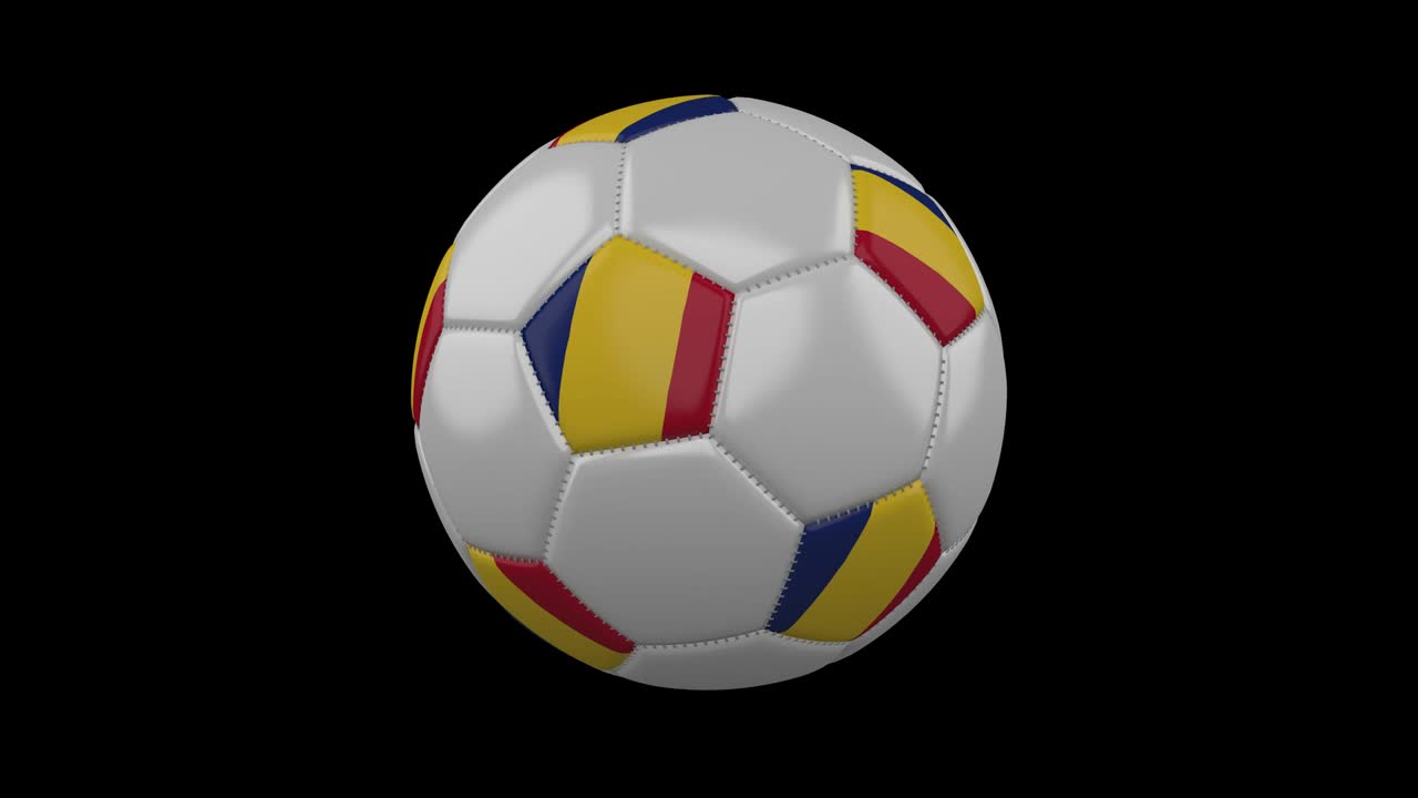 Soccer ball with flag Romania, loop alpha
