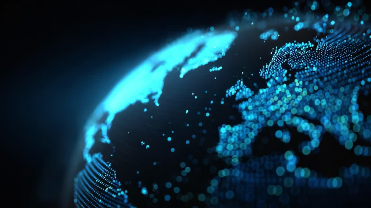 Stunning Visual of a Digitized Earth Rendered with Glowing Blue Nodes, Showcasing a Cybernetic Approach to Mapping and Connectivity Across the Globe