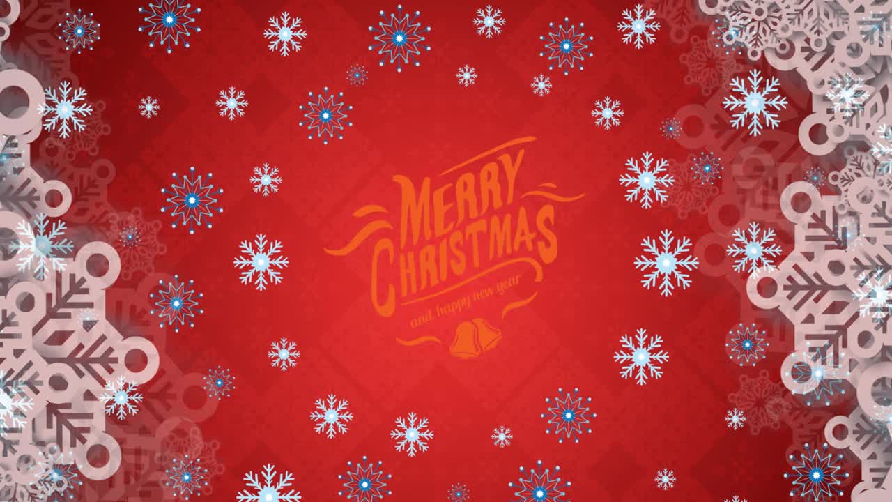 ⁇ 은 배경에 메리 크리스마스 텍스트 위에 눈송이의 애니메이션