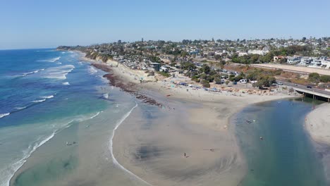 aerial landscape shot of cardiff-by-the-sea beach in encinitas, san diego