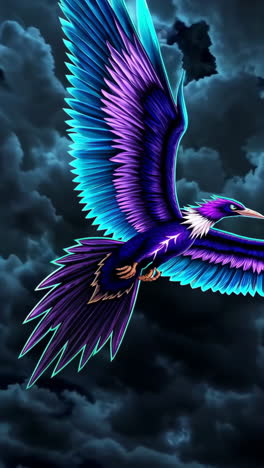 a majestic bird soars through a stormy sky
