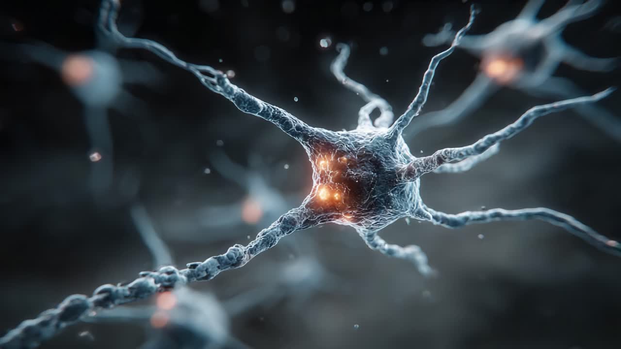 Close-Up View of Neurons Interacting with Glowing Synapses, Highlighting the Complexity of Neural Communication and Brain Function