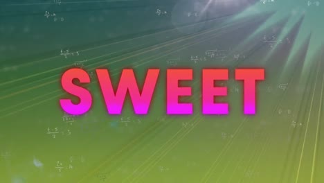 animation of sweet text over mathematical formulas and green background