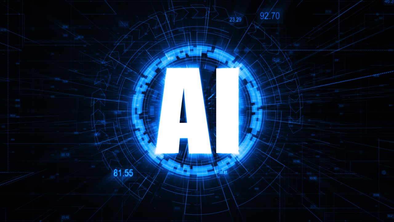gráfico de movimiento de azul ai palabra con tecnología de círculo de rotación fondo abstracto