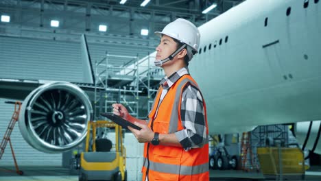 ingeniero de mantenimiento de aeronaves en el trabajo