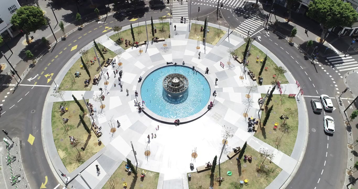 Centro di Tel Aviv, Israele, Piazza Dizengoff, ripresa con drone