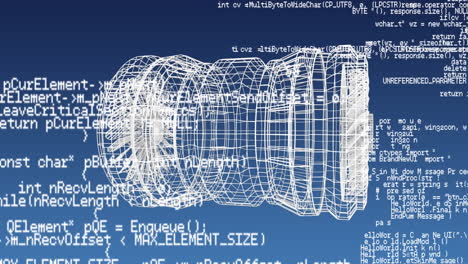 Revolving technical drawing of turbine on a blue background
